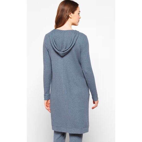 Awhile Haydee Brushed Waffle Hooded Duster Women's Size Large blue Cozy Office - Picture 2 of 10